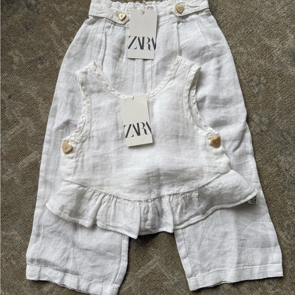 ZARA Little Girl Size 4-5 100% White Linen Set